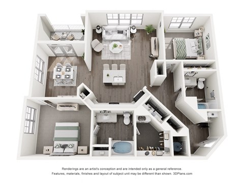 Floor plan for 2 beds, 2 baths, 1346 sqft
